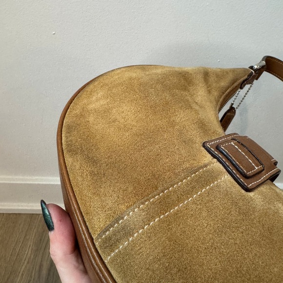 Vintage Coach Suede Crescent Ergo Hobo Shoulder Bag Buckle Flap Y2K G3Q-7557 - Picture 9 of 15